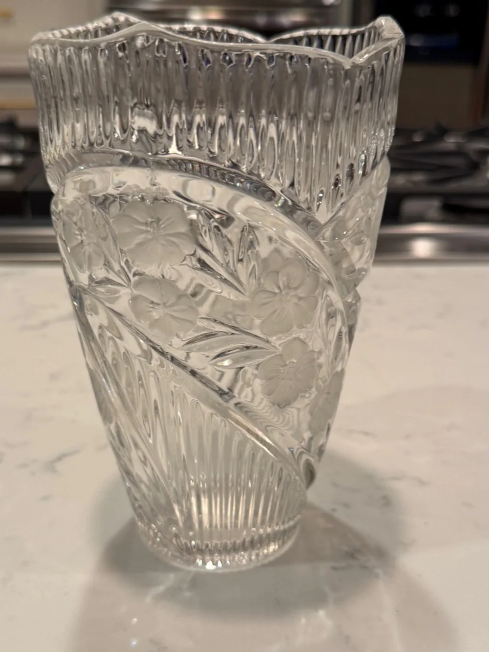 Crystal Clear Vase With Elaborate Etched Detailing Vintage